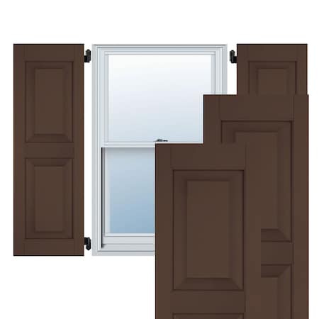 Ekena Millwork 12"W x 66"H Exterior Real Wood Sapele Mahogany Raised Panel Shutters, Tudor Brown PR RWR12X066TBM